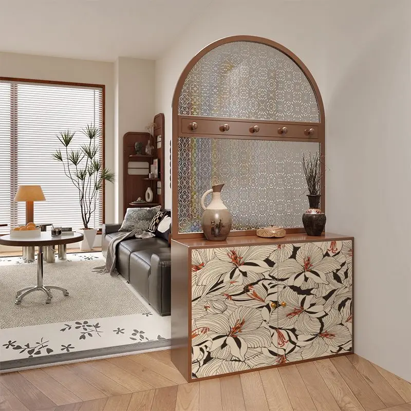 

French screen partition shoe cabinet entry Changhong glass entrance office villa entry solid wood hanger