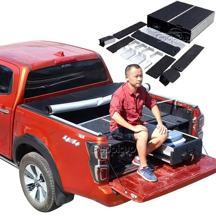 

Cool Car Cool Car 4x4 Pickup Hilux Truck Tool Cargo Storage Box Car Rear System Parts Road SUV Trunk Storage Drawer Black Steel