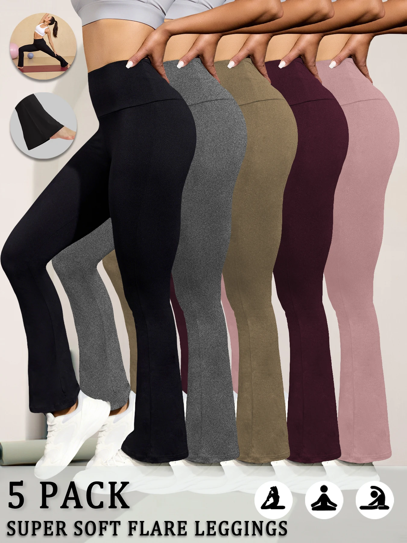 

Комплект из 5 пар женских супермягких расклешенных брюк с высокой талией, утягивающих, для тренировок и йоги, с эффектом колокола