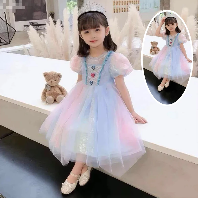 

Детское платье из фатина с градиентом в стиле Эльзы, радужное, летнее, 2026, для девочек, костюм принцессы для дня рождения и праздничных мероприятий