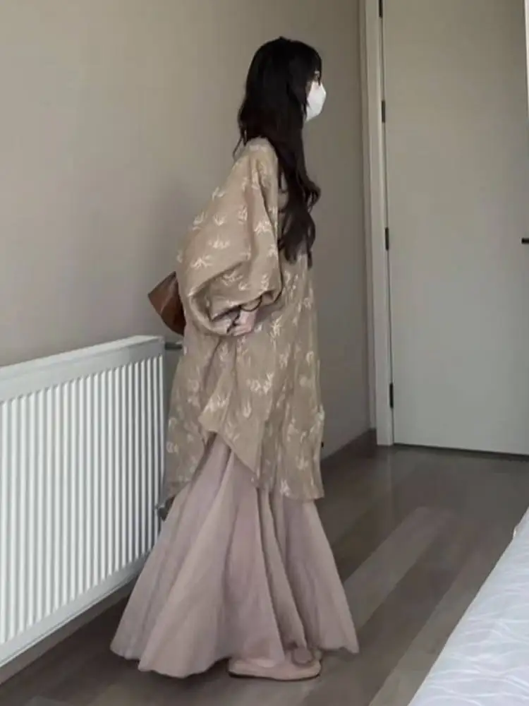 

New Chinese Style Zen Fashion Thin Veil Dress Retro High-End Sensation Beautiful Summer New Arrival Cotton Long Sleeve V-Neck