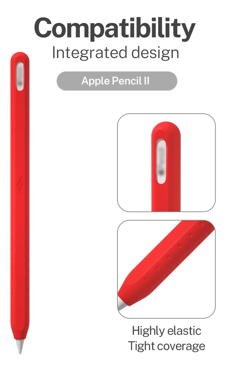 Silicone Case for Apple Pencil 2 Lightning logo Textured grip area for enhanced hold Stylus protection case