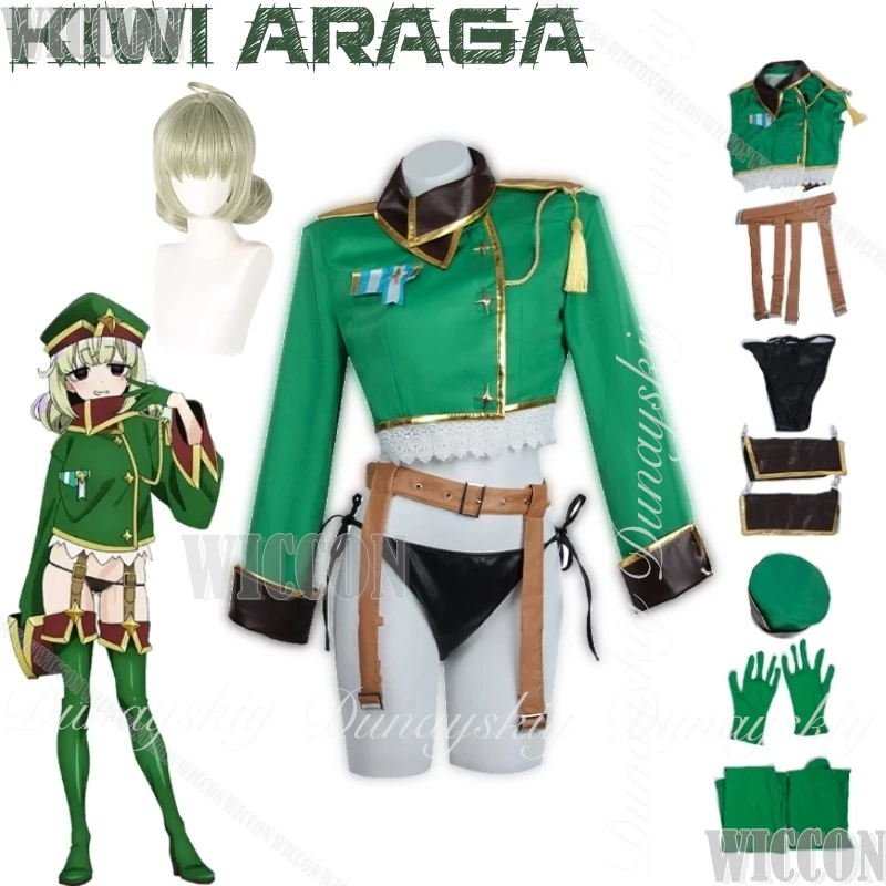 

Gushing over Magical Girls Anime Kiwi Araga Cosplay With Pale Blue Double Flower Buds Wig Green Jacket Cosplay Costume Full Suit
