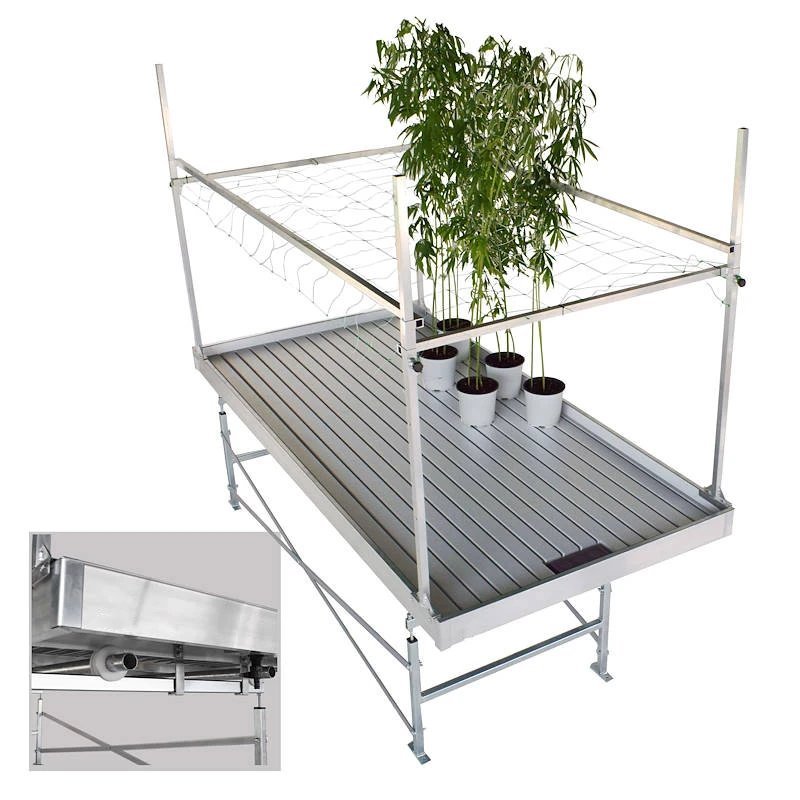 Adjustable Length Ebb and Flow Multi Layer Rolling Bench Grow Table for Greenhouse