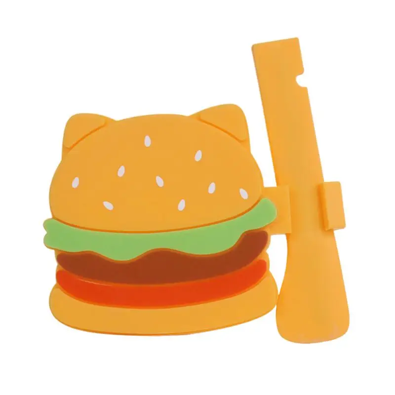 

Silicone Cat Food Lids Cute Hamburger Shape Cat Can Lid Eating Spatula Kitten Tool Safe Wet Spoon Feeding Accessories Dog Food