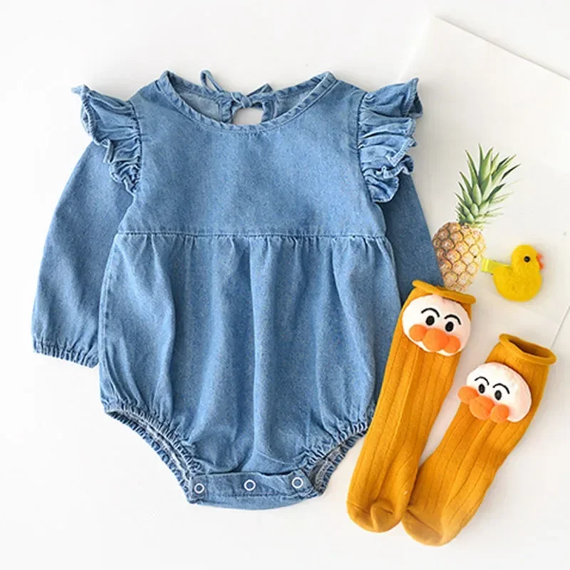 Baby Bodysuits Baby Cotton Shirt Collar Cowboy Brother Sister Wear Triangular Crawl Clothes Baby Girl Clothes(no sock)