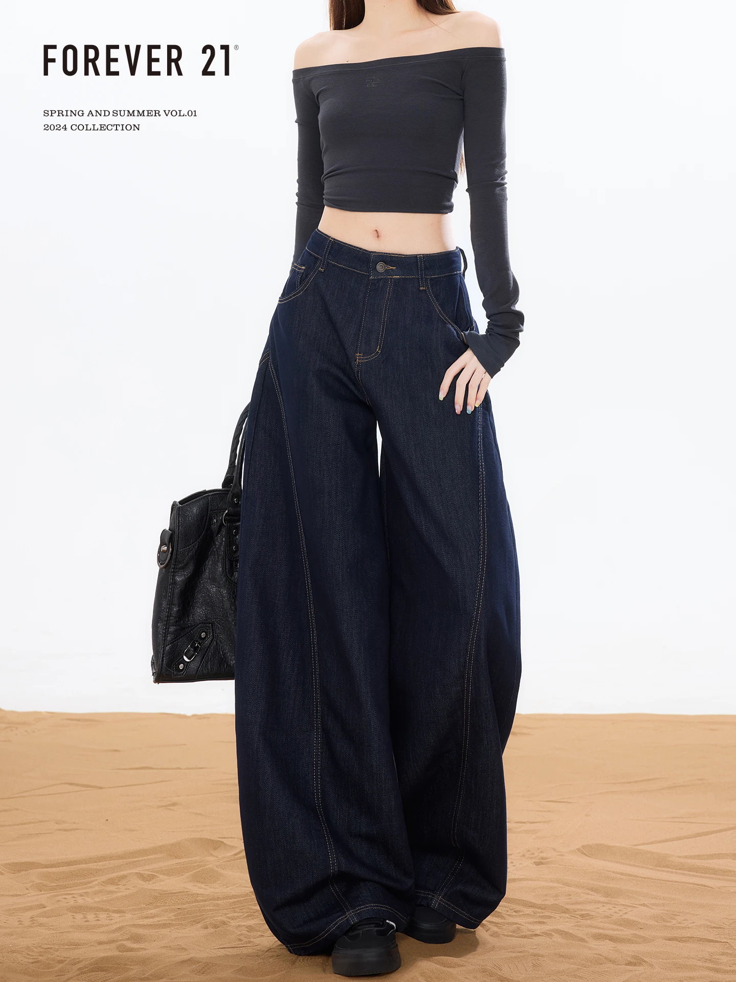 Deep Blue High Waist Wide Leg Denim Jeans Women Loose Pear Shape Drapey Versatile Straight Knife Pants Forever 21 Trendy