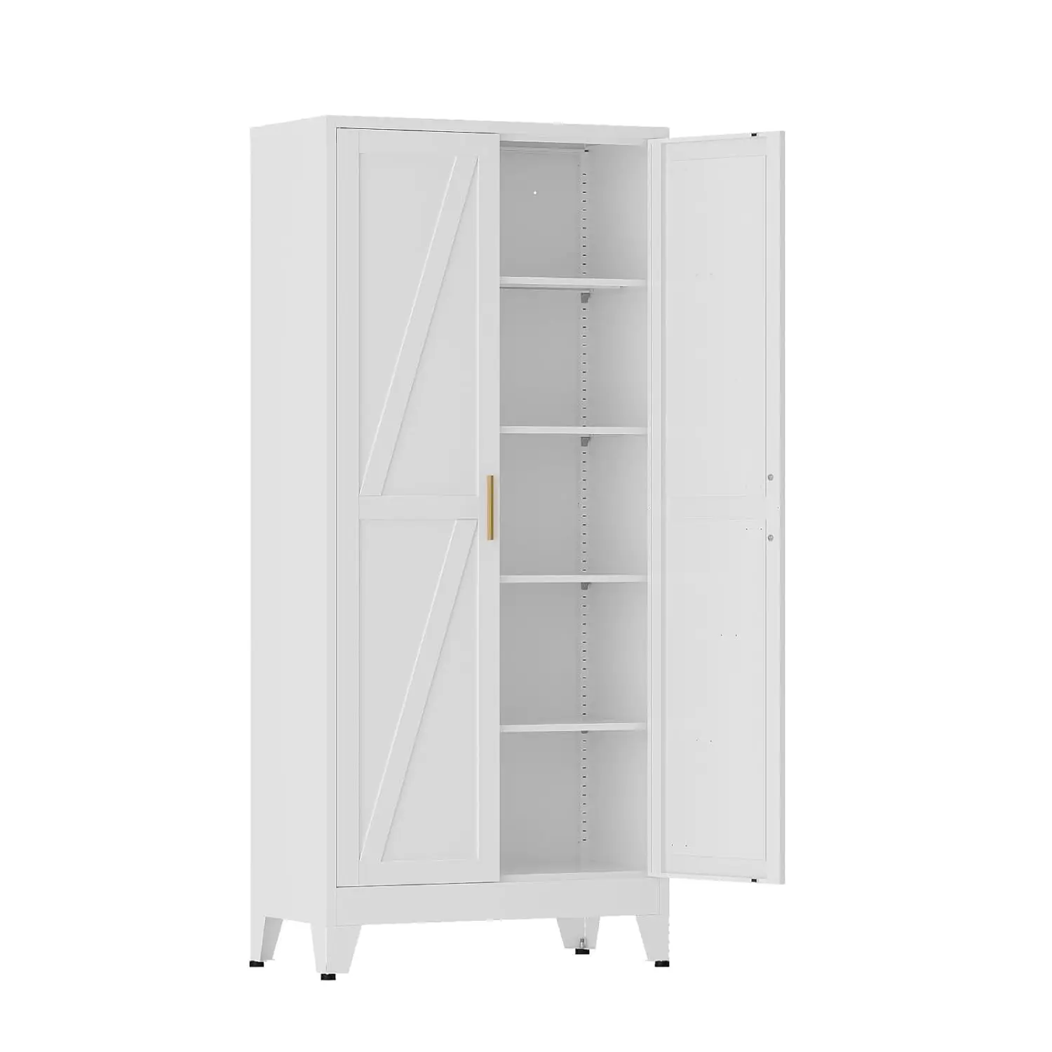 

Металлический шкаф для хранения высотой 71 дюйм, металлический шкаф с 4 регулируемыми полками и распашными дверями, шкаф в стиле фермерского дома, на заказ