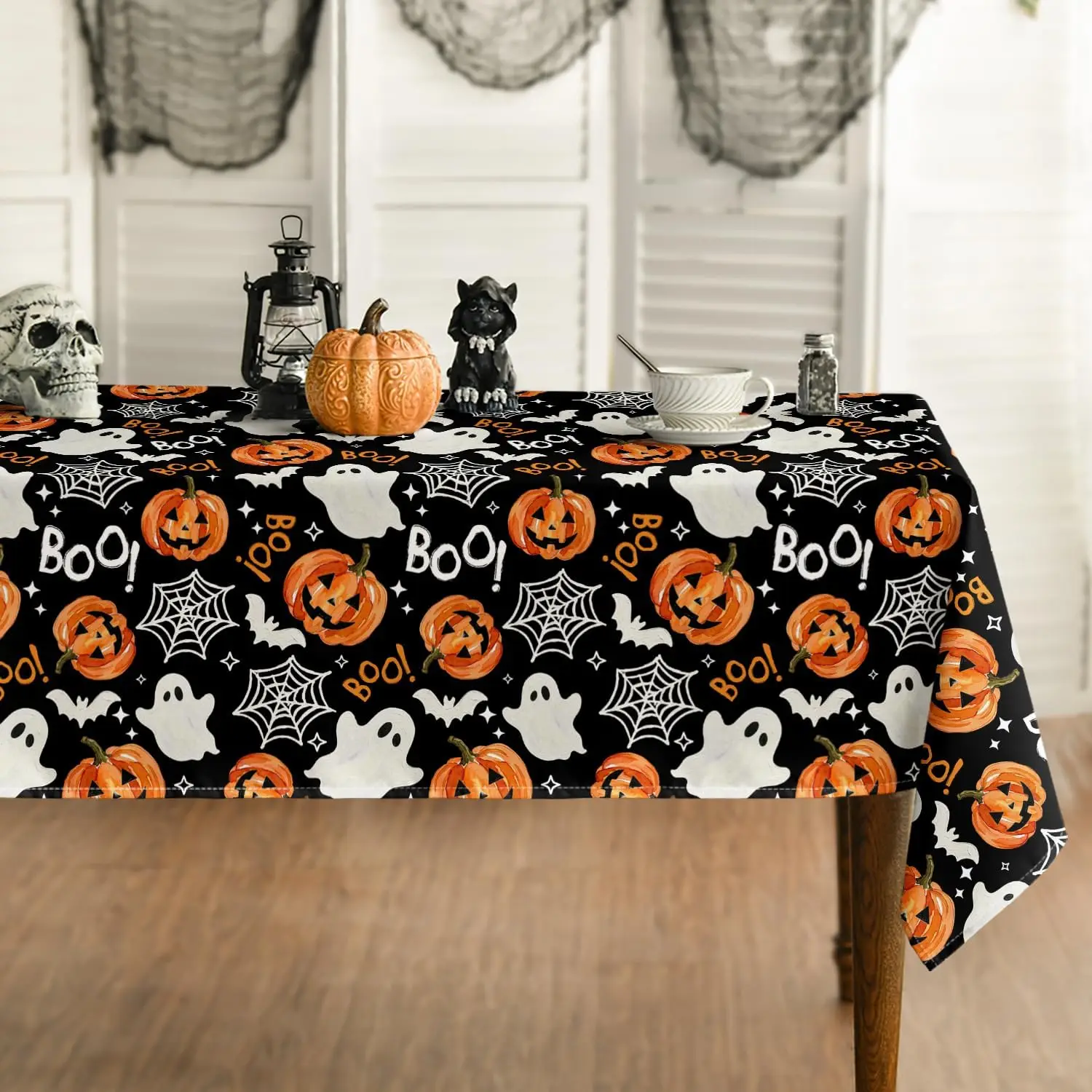 Halloween Ghost Pumpkin Jack-O-Lantern Spider Web Tablecloth for Table Decor Washable Kitchen Dining Table Cloth Halloween Decor