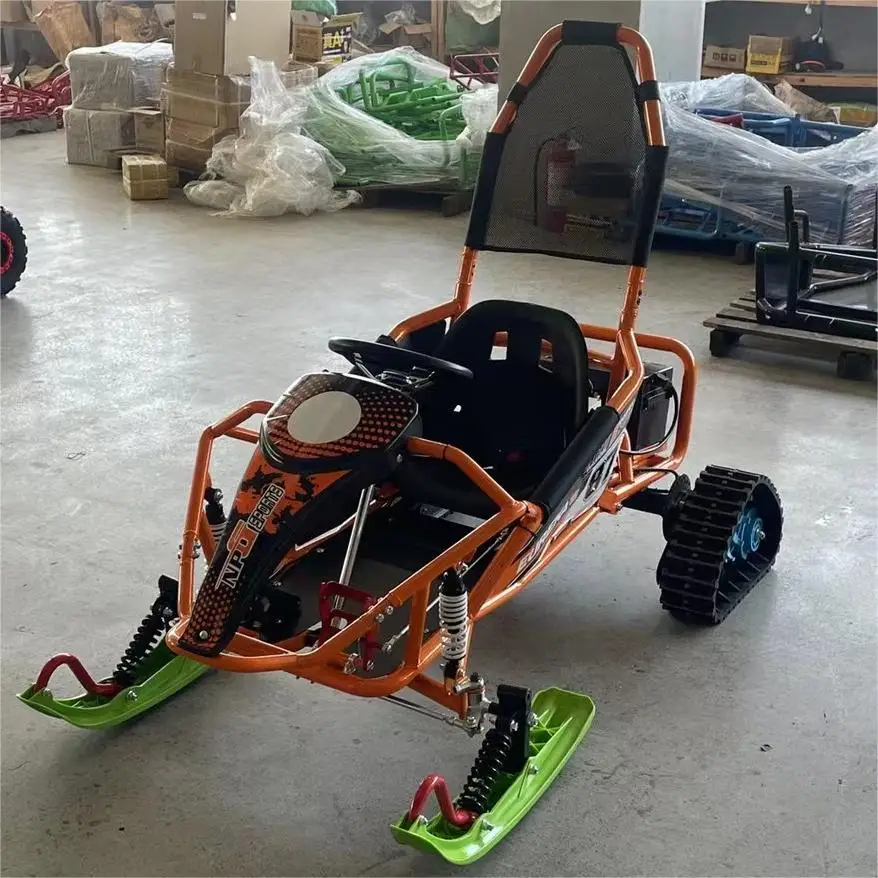 Hydraulic Disc Brakes & Ski Front 40km Range Winter Amusement Ride 48V 500W Snow Track for Kids Electric Snow Mobile