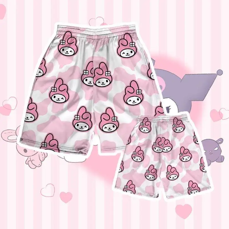 

Sanrio Kawaii шорты Hello Kitty Girl с героями мультфильмов, летние модные повседневные пляжные штаны для девочек, милый свободный дышащий подарок для подруги