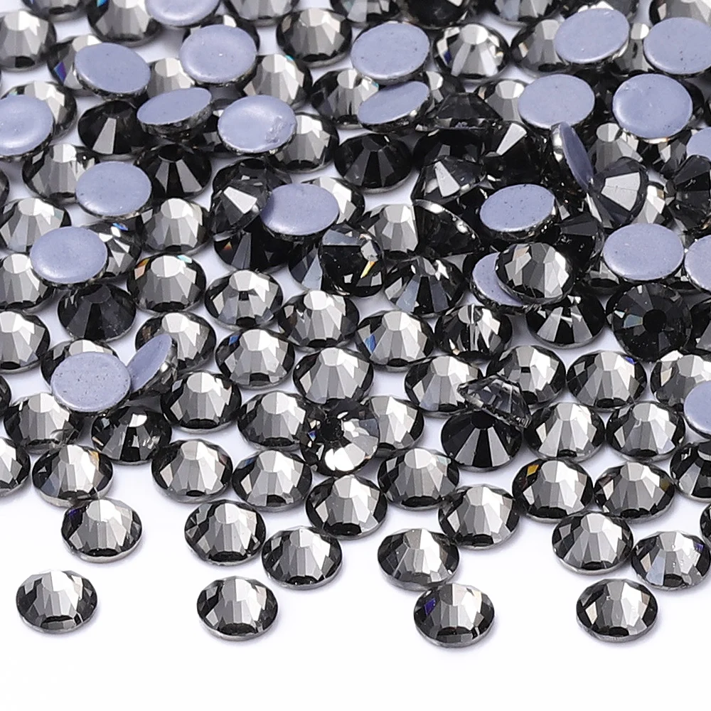 14400/2880Pcs SS6-SS30 Black Diamond Hotfix Iron On Stone Glass Hotfix Rhinestones For DIY Crafts Wedding Dress