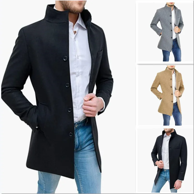 Woolen Coat Men's Thickened Stand-up Collar Jacket Woolen Trench Coat Outdoor Leisure