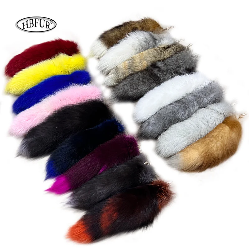 Natural Fox Fur Tail Keychain Furry 2024 Chic y2k Beautiful Accessory Length 35 cm Car Keychains For Women