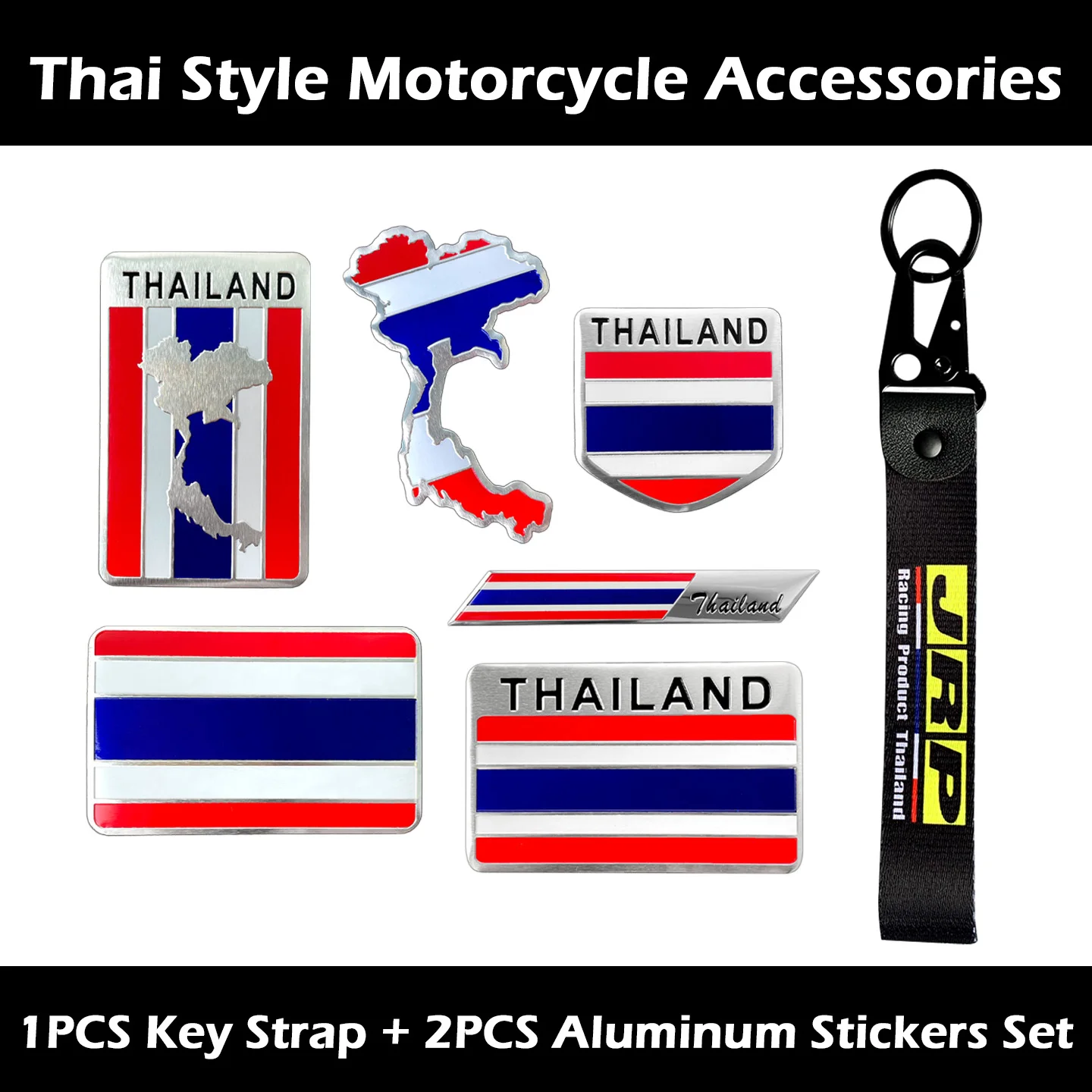 

ThaiLook Thailand Flag Aluminum Sticker Decal JRP Keychain Key Strap Motorcycle Moto Scooter Accessories Set For Honda Yamaha