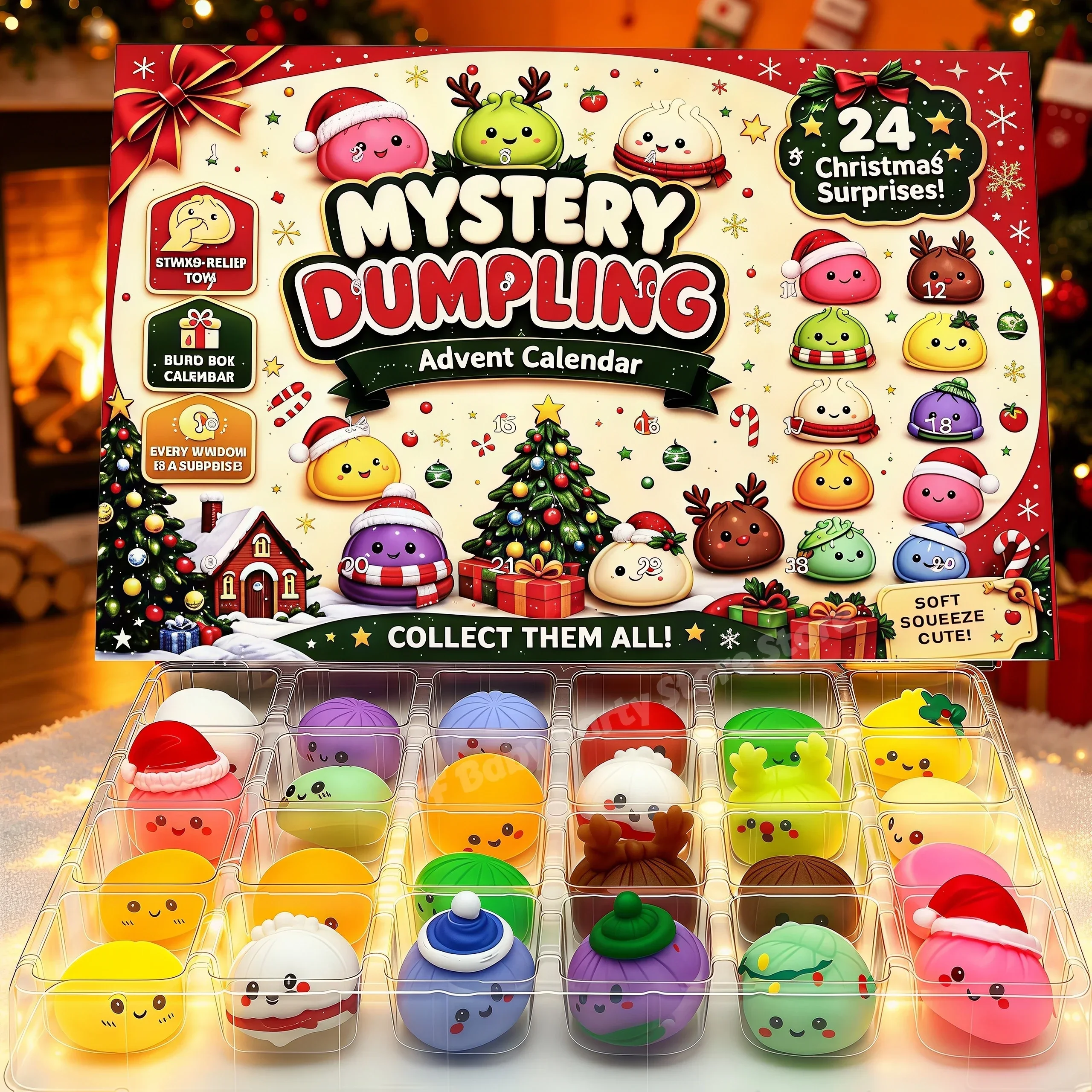 2026 Weihnachts-Squishies Adventskalender 24 Tage Countdown Adviento Navidad Dumpling Squishy Langsam Aufsteigend Quetschbar Heimdekoration Geschenk – Detail 2