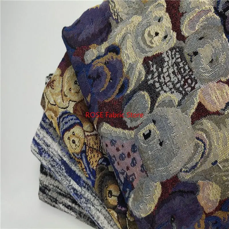 

Winter Thickend Jacquard Denim Fabric for Jeans Coat Skirt Jacket Diy Sewing Cloth Yarn-dyed Wearable Bear Blue Black