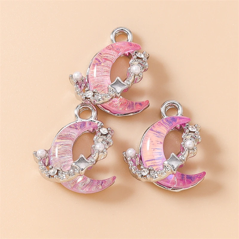 5 Stück 14 x 15 mm niedliche Kristall-Mond-Anhänger für die Herstellung von Ohrringen, Halsketten, Armbändern, DIY-Handwerk, Schmuckzubehör – Detail 13