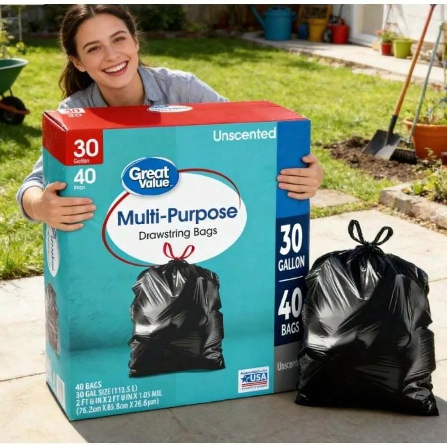 

30 Gallon Trash Bags 20 Count Heavy Duty Drawstring Garbage Bags Large Multipurpose Kitchen Office Outdoor Home Use Leak Resist