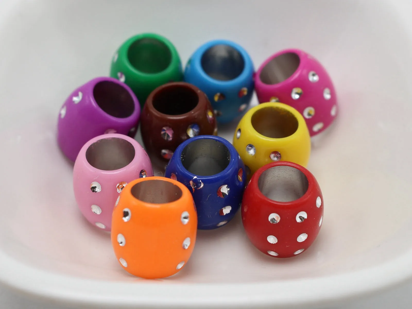 50pcs Mixed Color Sparkling Silver Acrylic Oval Tube Beads with Big Hole