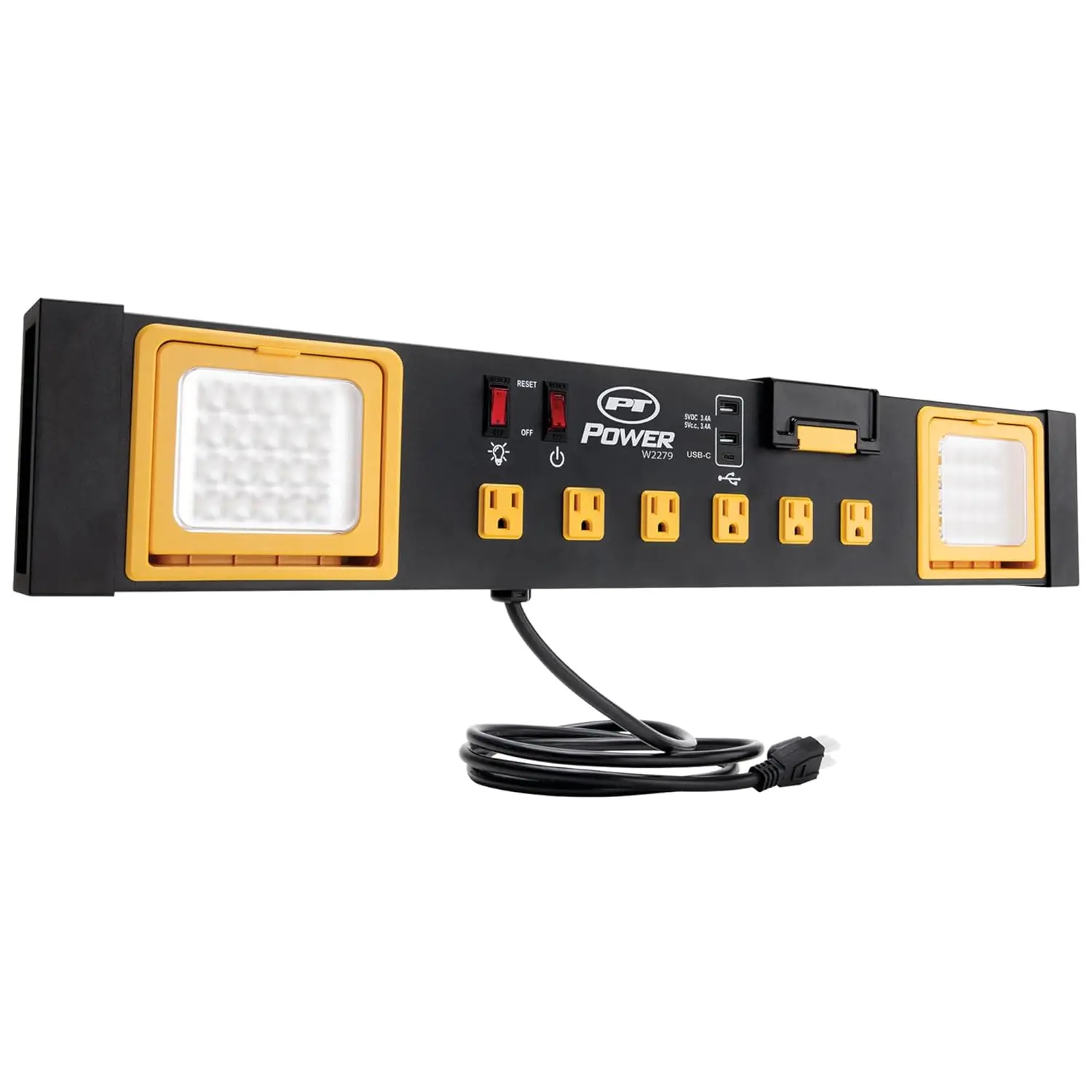 

Commercial Grade Power Station with 6 Outlets, 2 USB Ports, Built-In Cradle, and LED Lights for Workshops and Garages