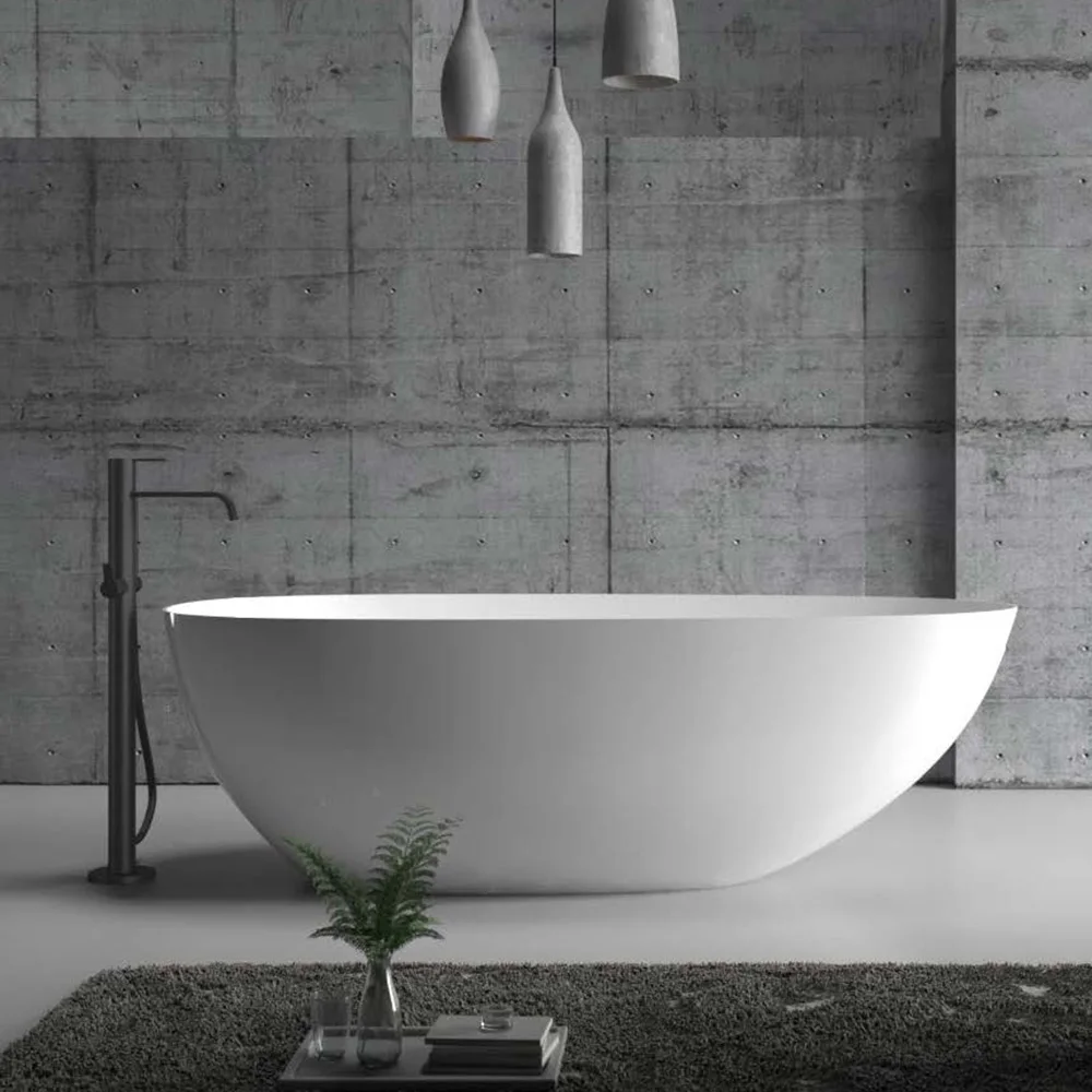 Freestanding Bathtub, Artificial Stone Soaking Tub with Slate Texture, Solid Surface Modern Bathroom Tub, 1500-1700mm/59-67inch