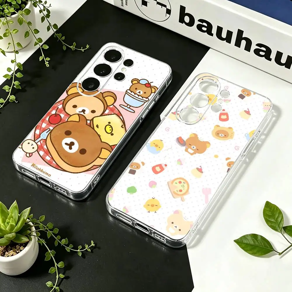 Cute Cartoon R-Rilakkuma -a Phone Case For Samsung S23,S22,S21,S20,S30,Transparent Silicone Phone Cover