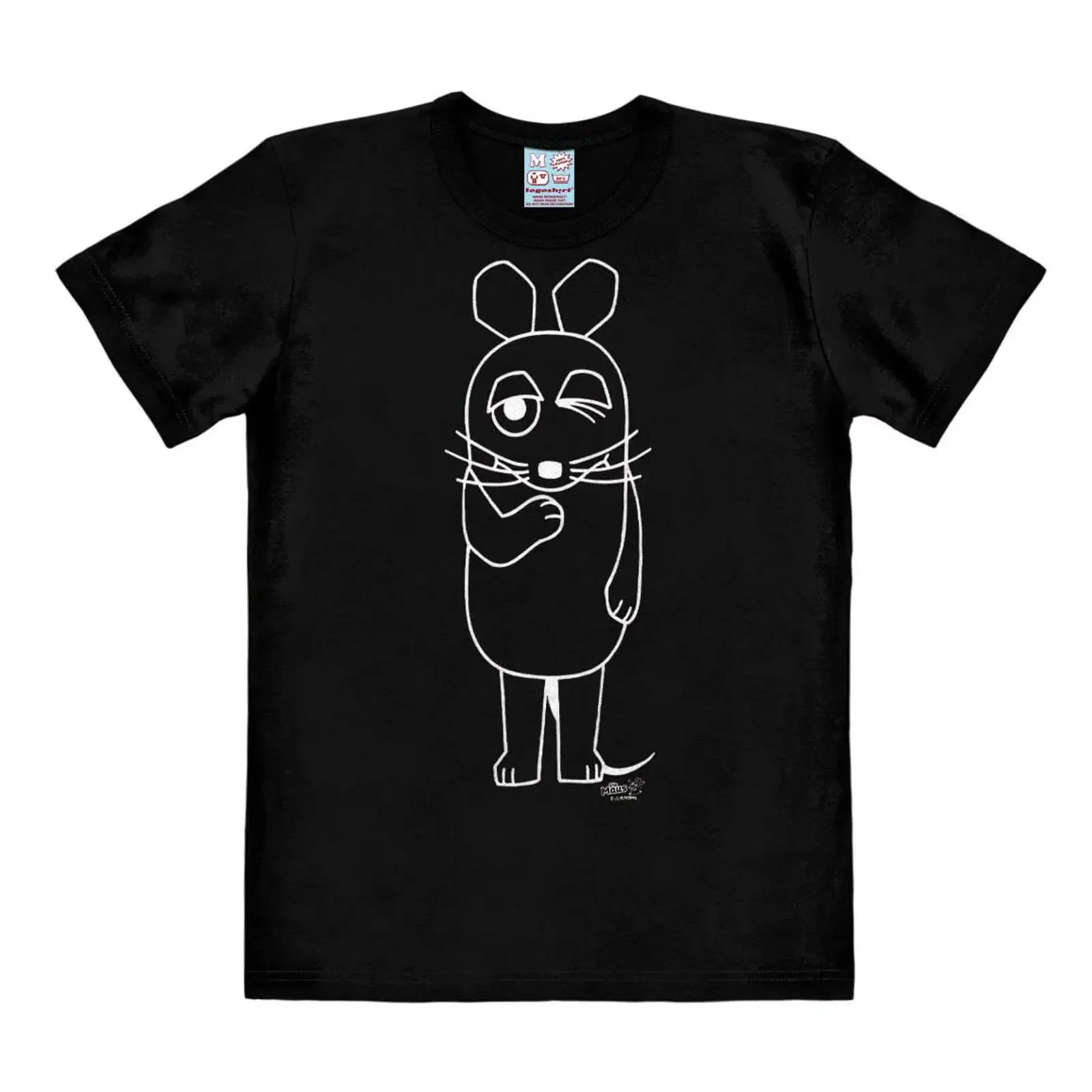 Logoshirt Die Sendung mit der Maus Umlins Winking Mouse T Shirt  Black Licensed Original Design vintage Washed Soft Unisex