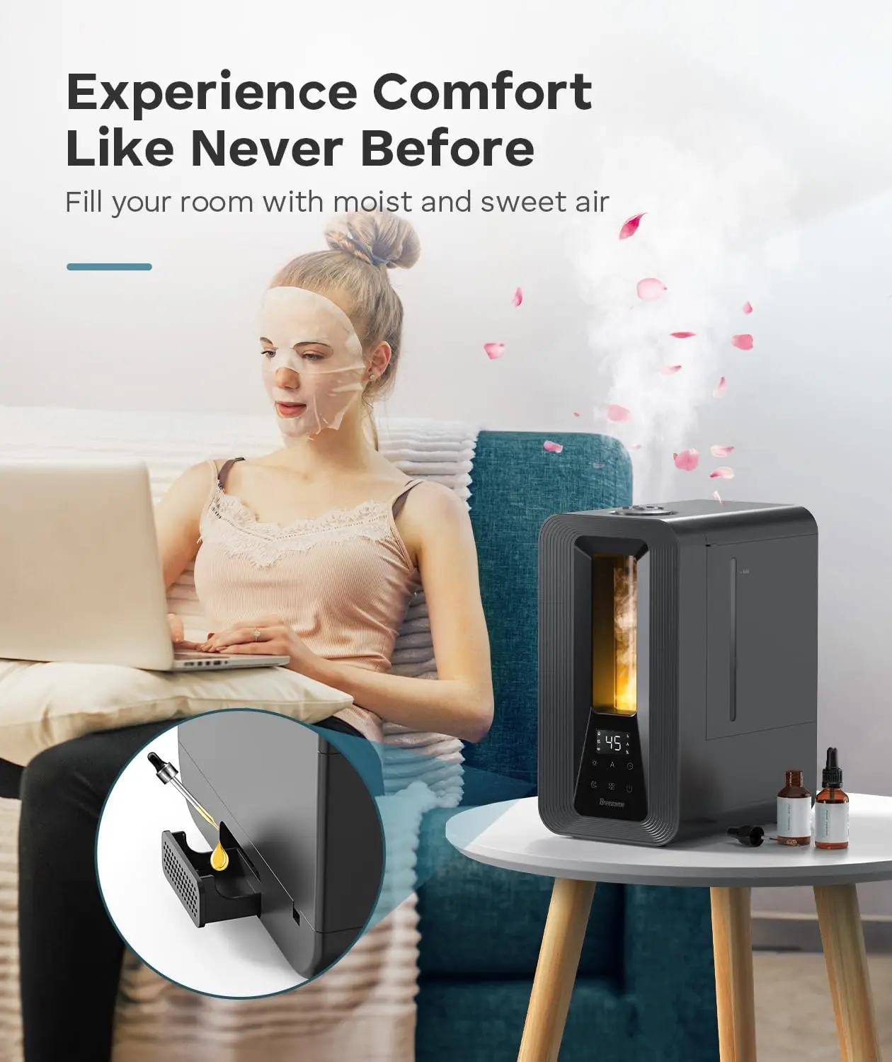 Ultrasonic Humidifier Aroma  4.7 L Touch Control  with 7 Color Light 360 Degree Mist Fragrance Timer Automatic Humidity Control