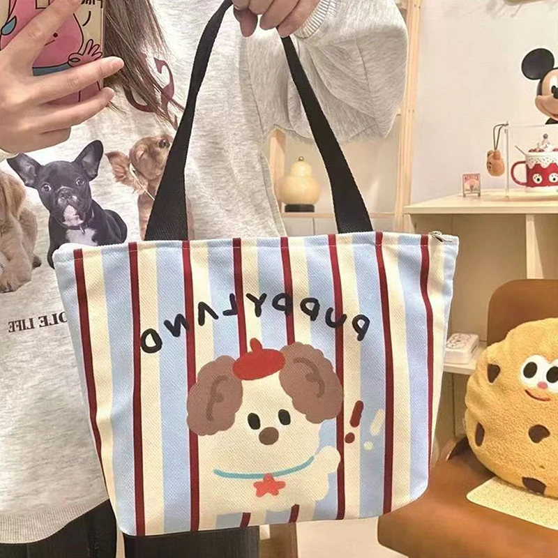 Sacola de grande capacidade para mulheres, lona impressa, bolsa de ombro casual para senhoras, bolsa de praia reutilizável para compras, cachorrinho