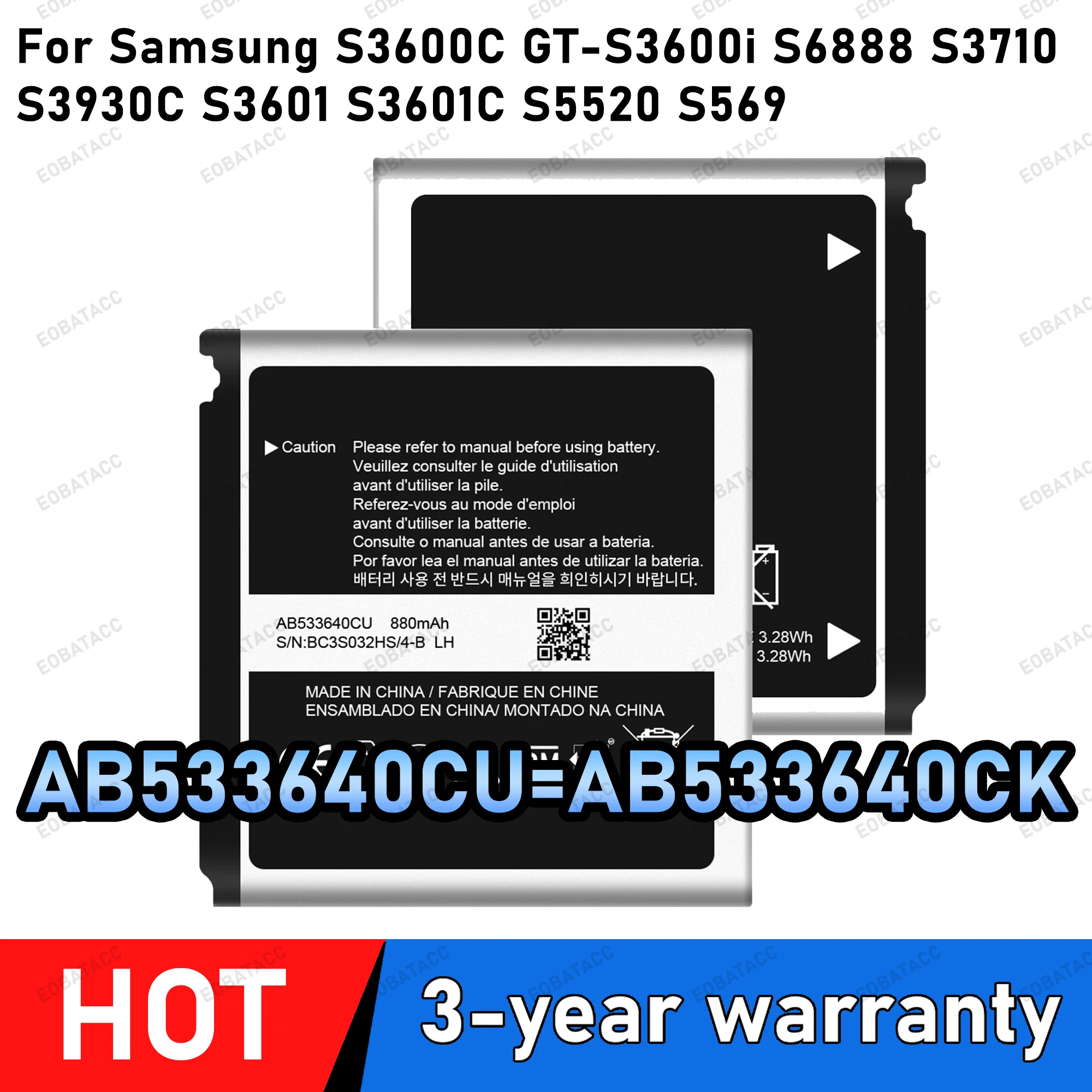 

Brand New AB533640CU AB533640CK/CE Battery 880mAh For Samsung S3600C GT-S3600i S6888 S3710 S3930C S3601 S3601C S5520 S569