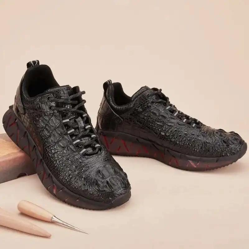 Chaussures de sport en cuir de crocodile pour hommes, baskets d'affaires polyvalentes, mocassins en daim, carillon décontracté, mode masculine, marche