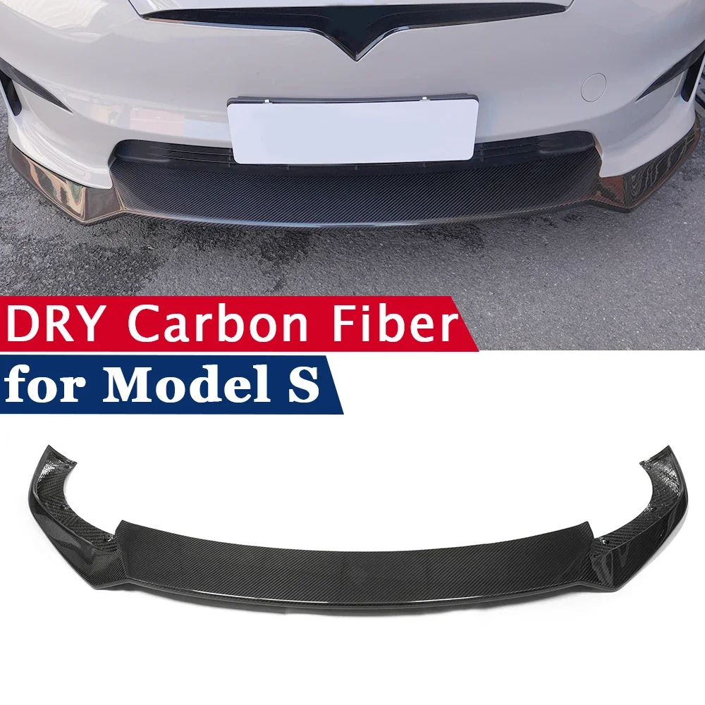 Dry Carbon Fiber Cover for Tesla Model S 2021 2022 2023 2024 Car Front Bumper Lip Body Kit Spoiler Splitter Guard Auto Chin