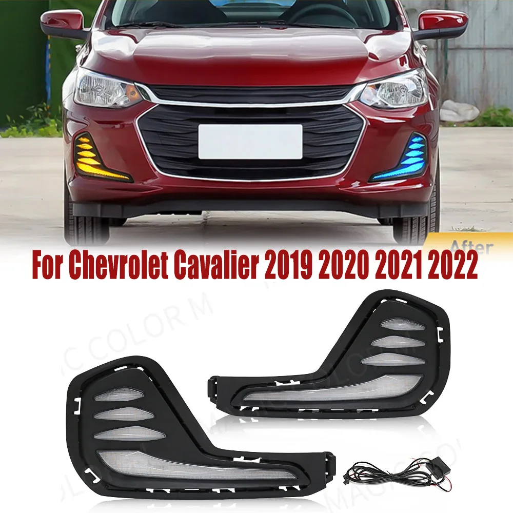 2PCS LED Daytime Running Light For Chevrolet Cavalier 2019 2020 2021 2022 DRL LED Fog Lamp Dynamic Yellow Turn Signal Car 12V