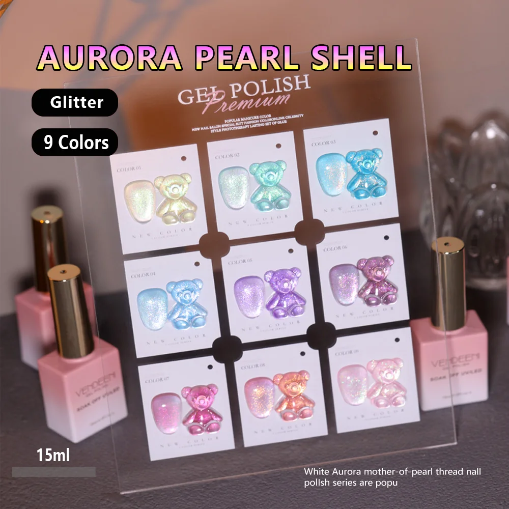 Vendeeni 9 cores glitter diamante quebrado gel esmalte esmalte embeber reflexivo aurora pérola cristal decoração de unhas verniz