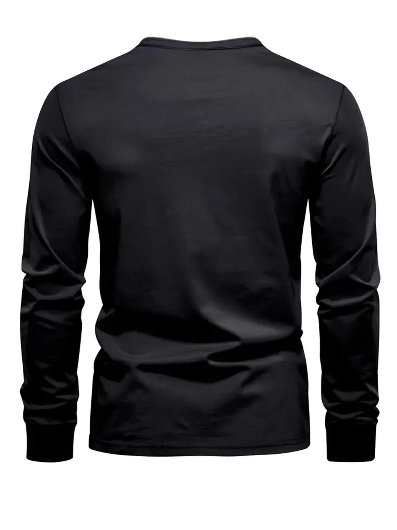 Men's plus size collarless polo shirt, black Henry shirt, spring and autumn long sleeved T-shirt sweatshirt