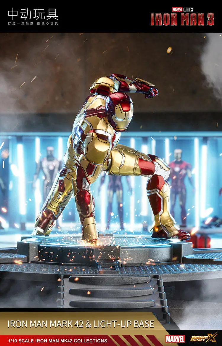 

Игрушка ZDTDS Железный человек MK42, 18 см, светодиодная фигурка на большой платформе, кукла из фильма, модель Тони Старка с подвижными суставами, подарок на день рождения