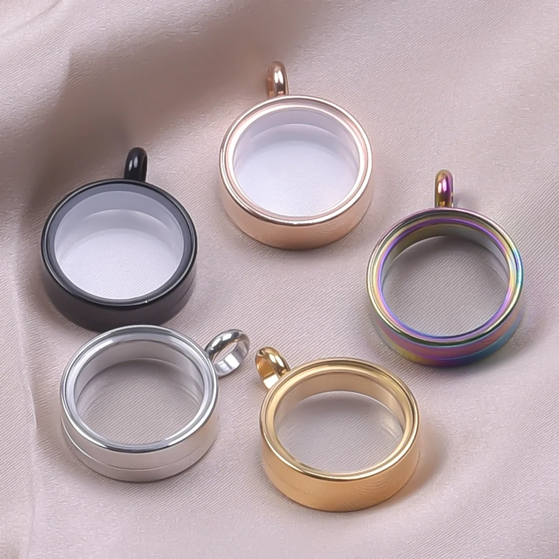 10PCS 15mm Stainless Steel Pendant Glass Floating Charm for Living Locket Jewelry Making Photo Necklace for Women Craft Supplies