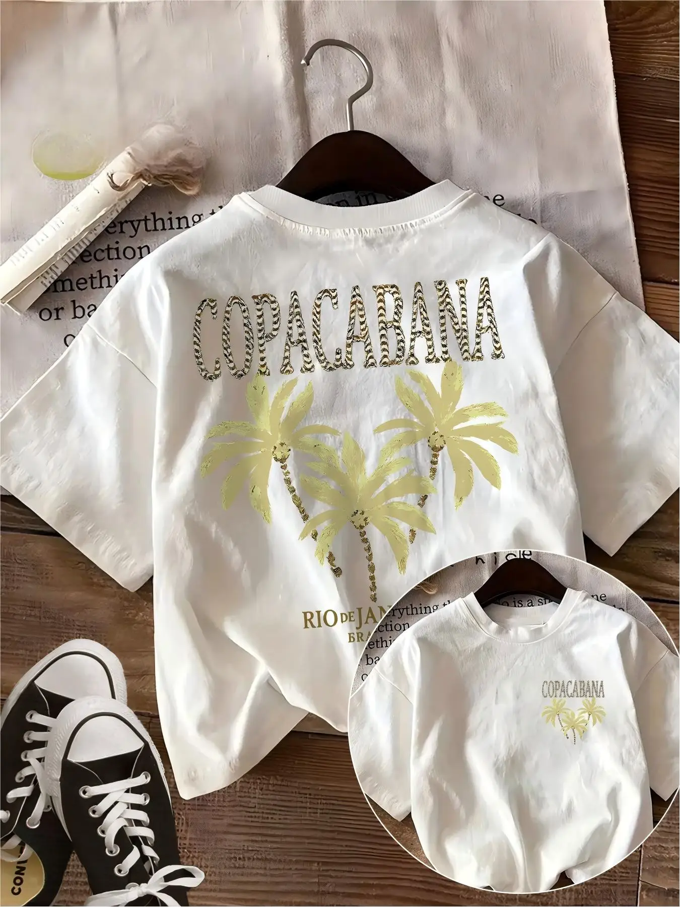 Camiseta gráfica Copacabana Rio De Janeiro, camiseta estilo playa de verano retro con palmeras de Brasil, ropa de calle Harajuku, camisetas negras para mujer