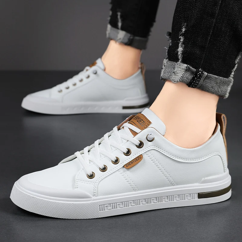 

White Brand Men's Casual New Leather Shoes Man Big Size 48 Non-slip Sports Fashion Comfortable Sneakers Male Flat Slip-on Casual
