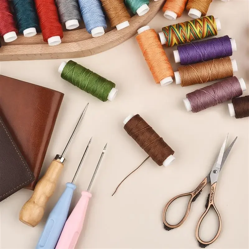 ด้ายหนังกลมเคลือบแว็กซ์ 32 สี ยาว 25 เมตร ขนาด 0.65 มม. สำหรับงานฝีมือ DIY เย็บมือ ด้ายเย็บผ้าเคลือบแว็กซ์