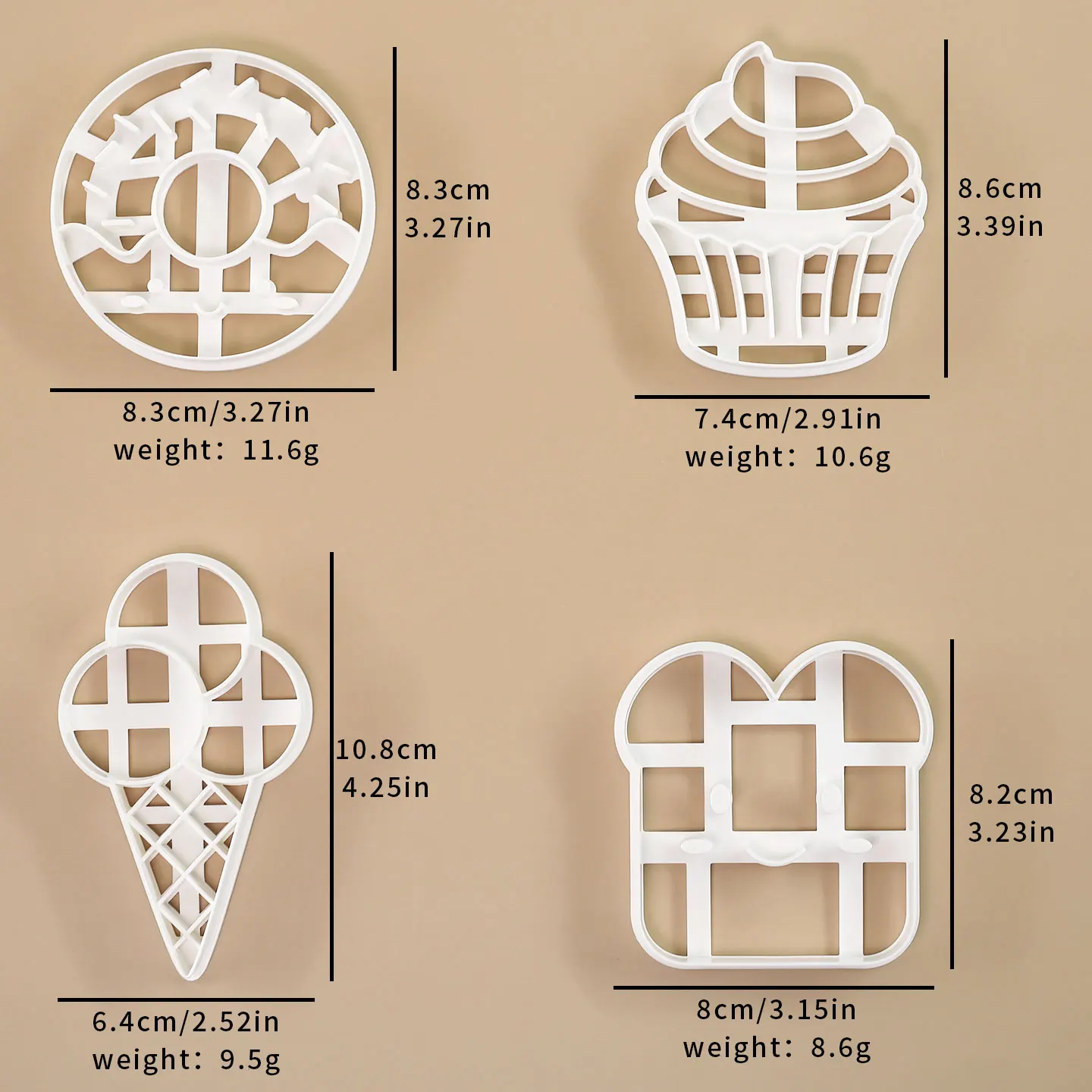 4 Pcs Doughnut Ice Cream Toast Bread Cupcake Designs Cookie Cutters for Birthday, Wedding, Easter, Thanksgiving, Christmas