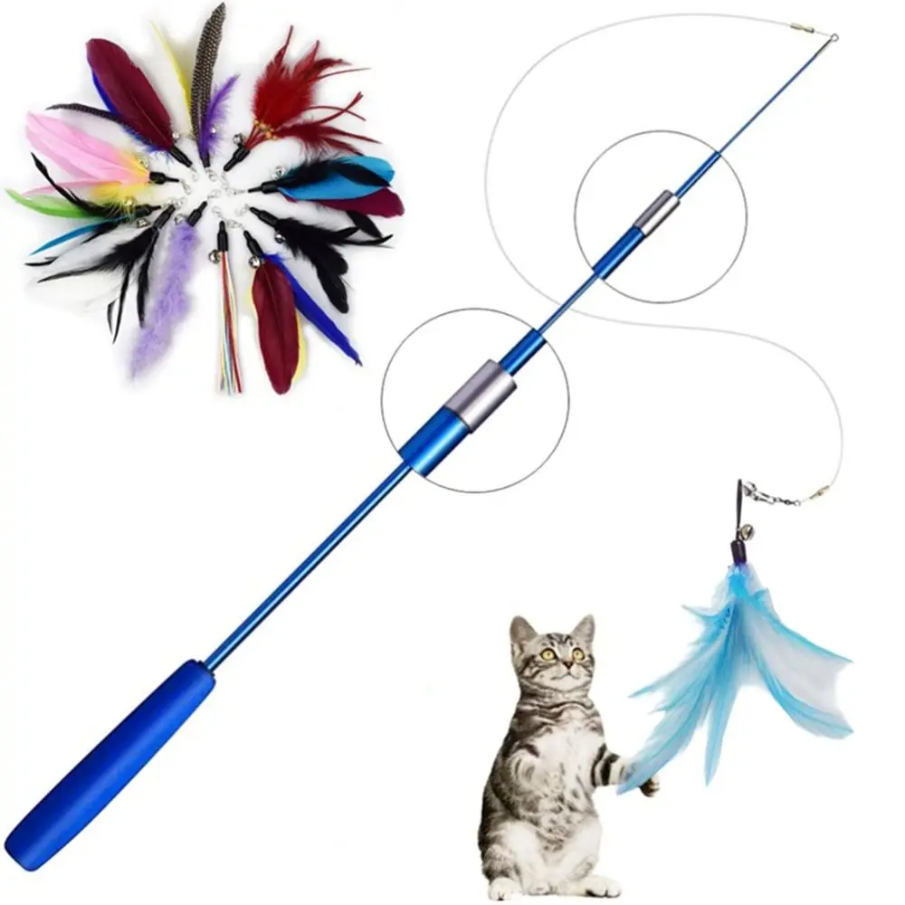Durable 3-section Cat Teaser Wands Interactive Funny Telescopic Fishing Pole Catcher Teaser Rod Cat Accesorios