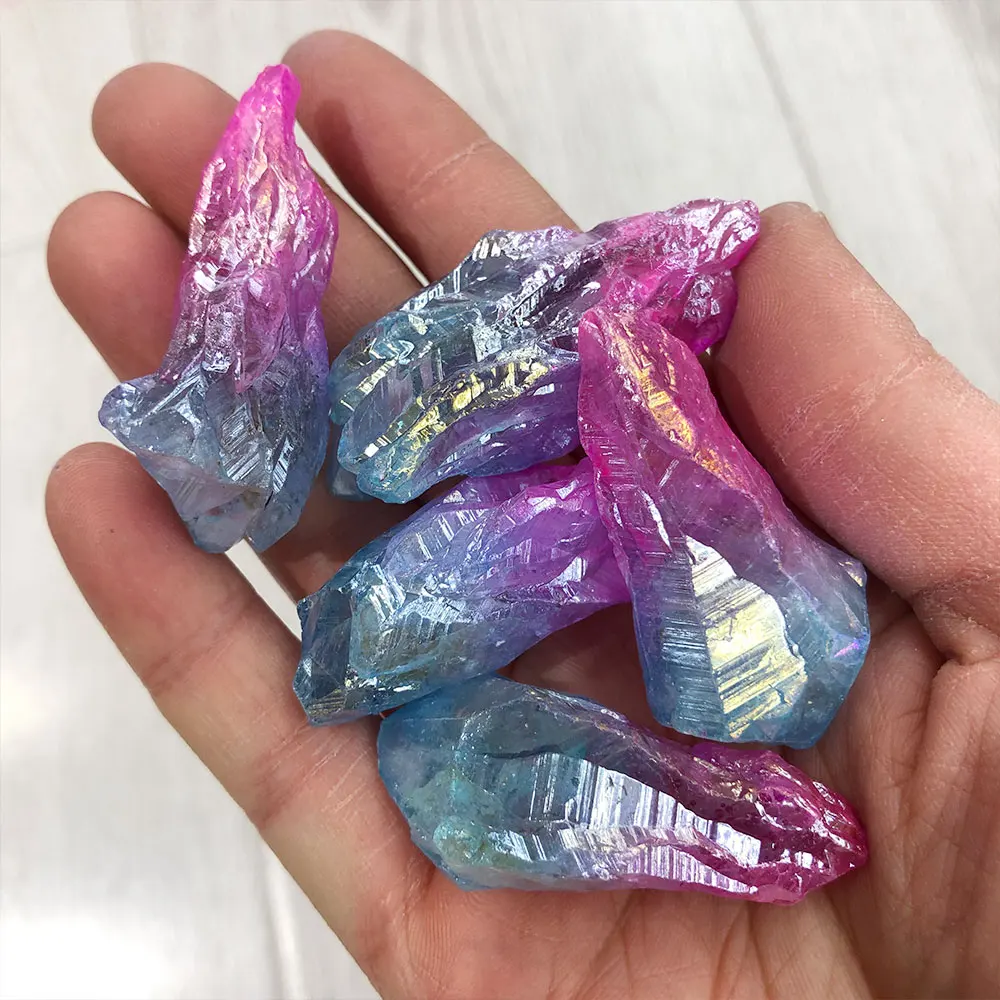 1pc Random Electroplated Pink Blue Point Crystals Quartz Stone Aquarium Healing Energy Mineral Home Room Decoration Accessories