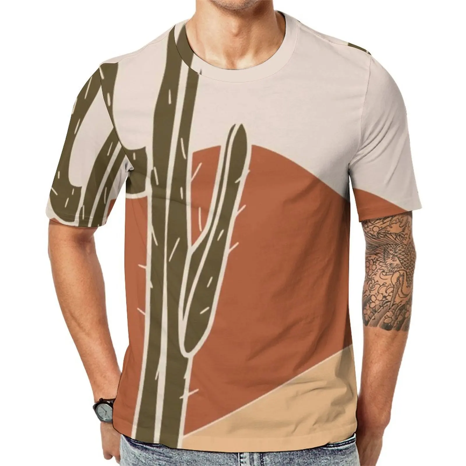 Summer T Shirt Cartoon Desert T-Shirts Sun Corner Cactus Casual Cool Tee Shirt For Male Short-Sleeved Design Plus Size Clothes
