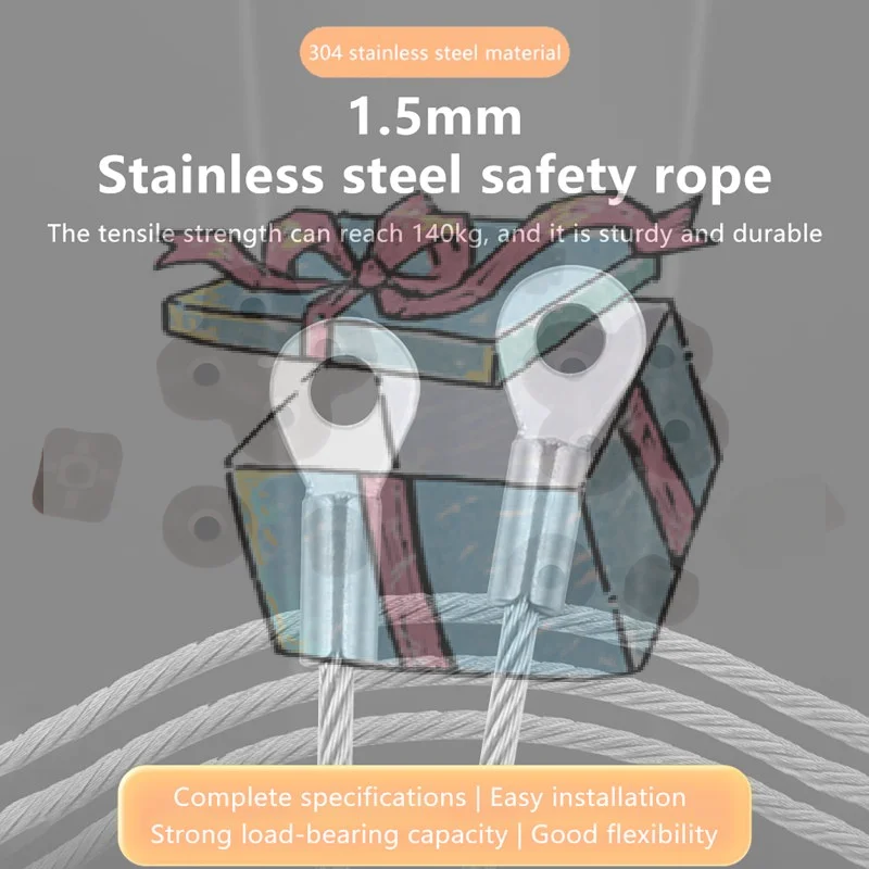 【CCA】5Pcs Stainless Steel Wire Rope Cable M4 Hole End 1.5mm Wire Rope Cable For Various Products' Anti Fall Safety Ropes