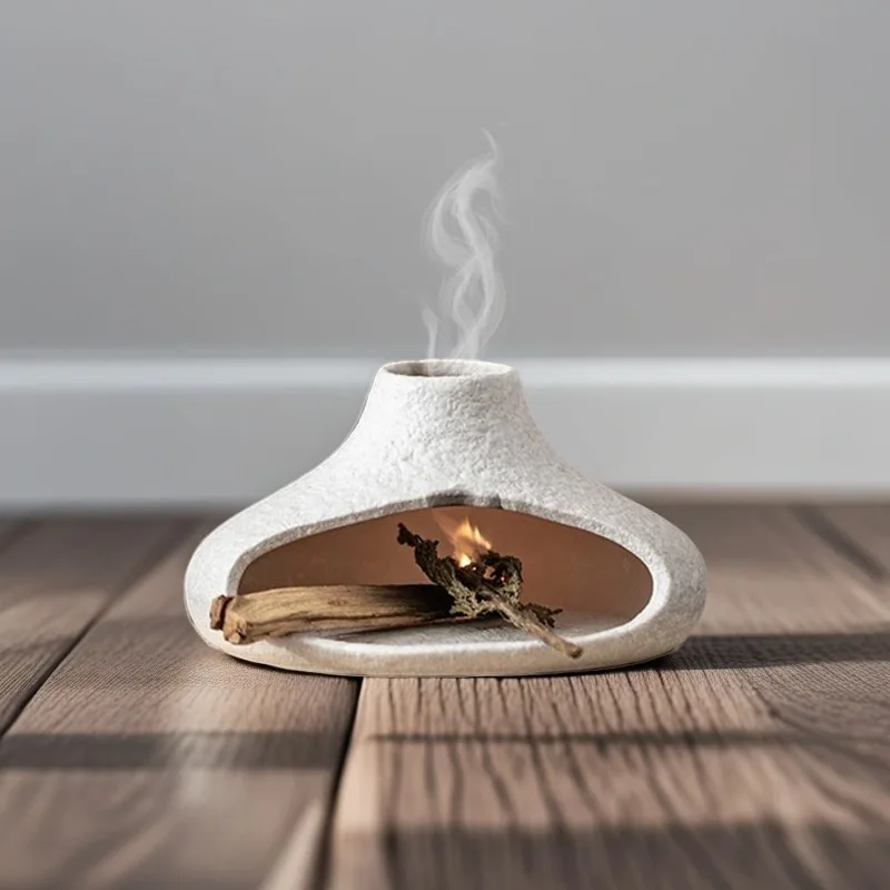 Kerzenständer Mini-Keramikkamin mit Kamin, duftendem Aschenbecher für Heimdekoration, weibliche Angstlinderung und Meditationsgeschenk