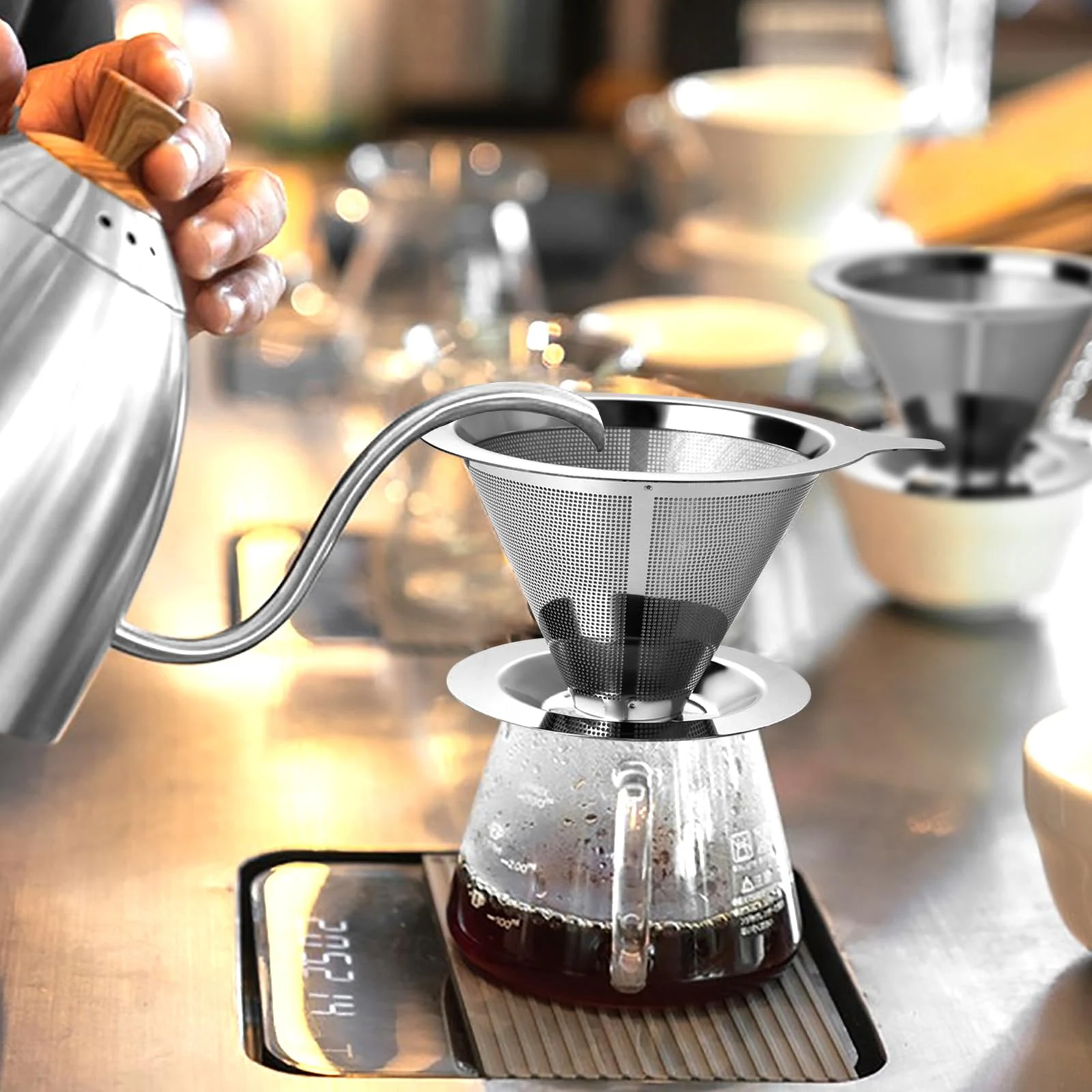 Filtro de Café Reutilizável em Aço Inoxidável para Coador Manual 1-2 Xícaras Ecológico Sabor Puro