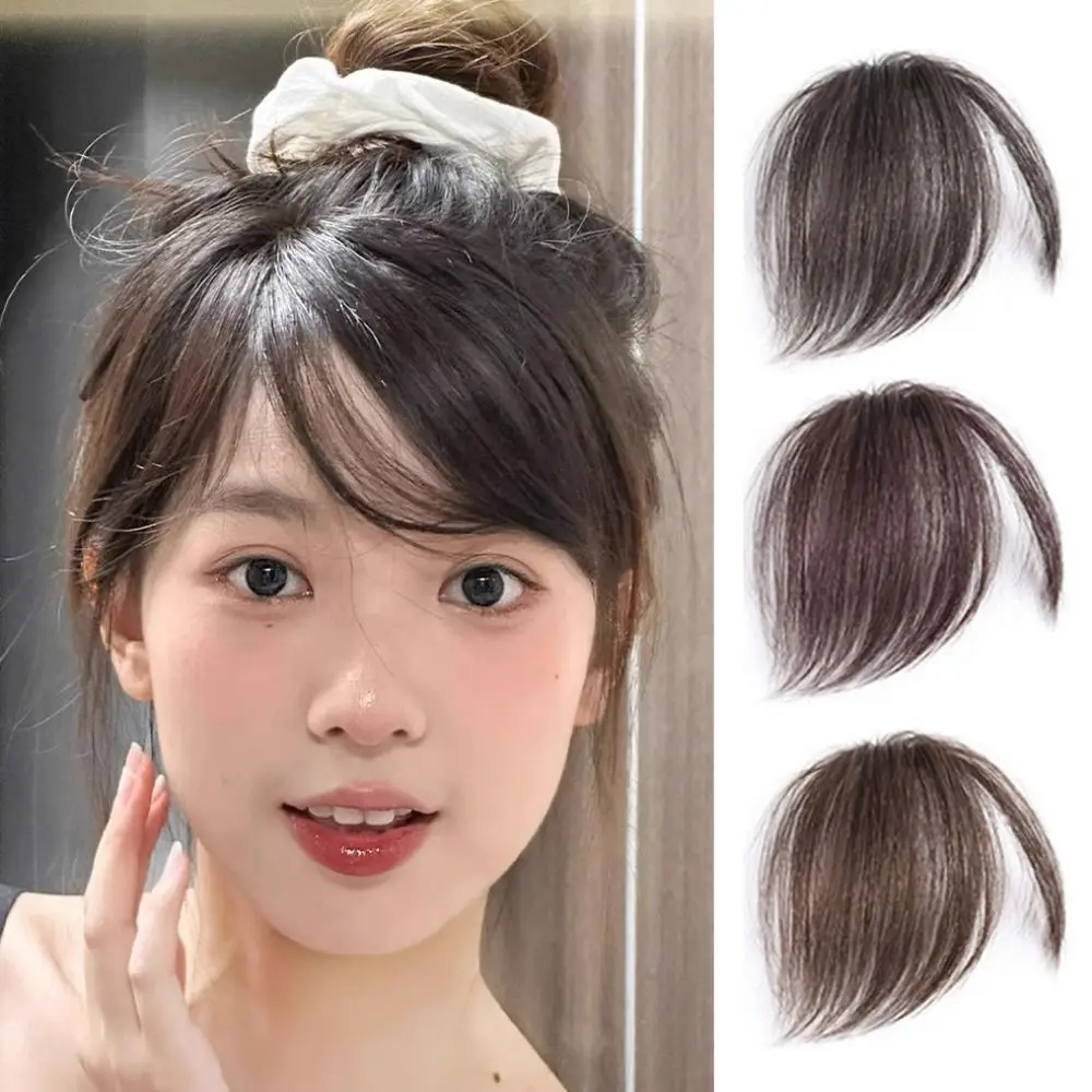 Seamless Human Hair Oblique Bangs 3D Natural Air Bangs Fluffy Hair Extension Side Bangs Daily