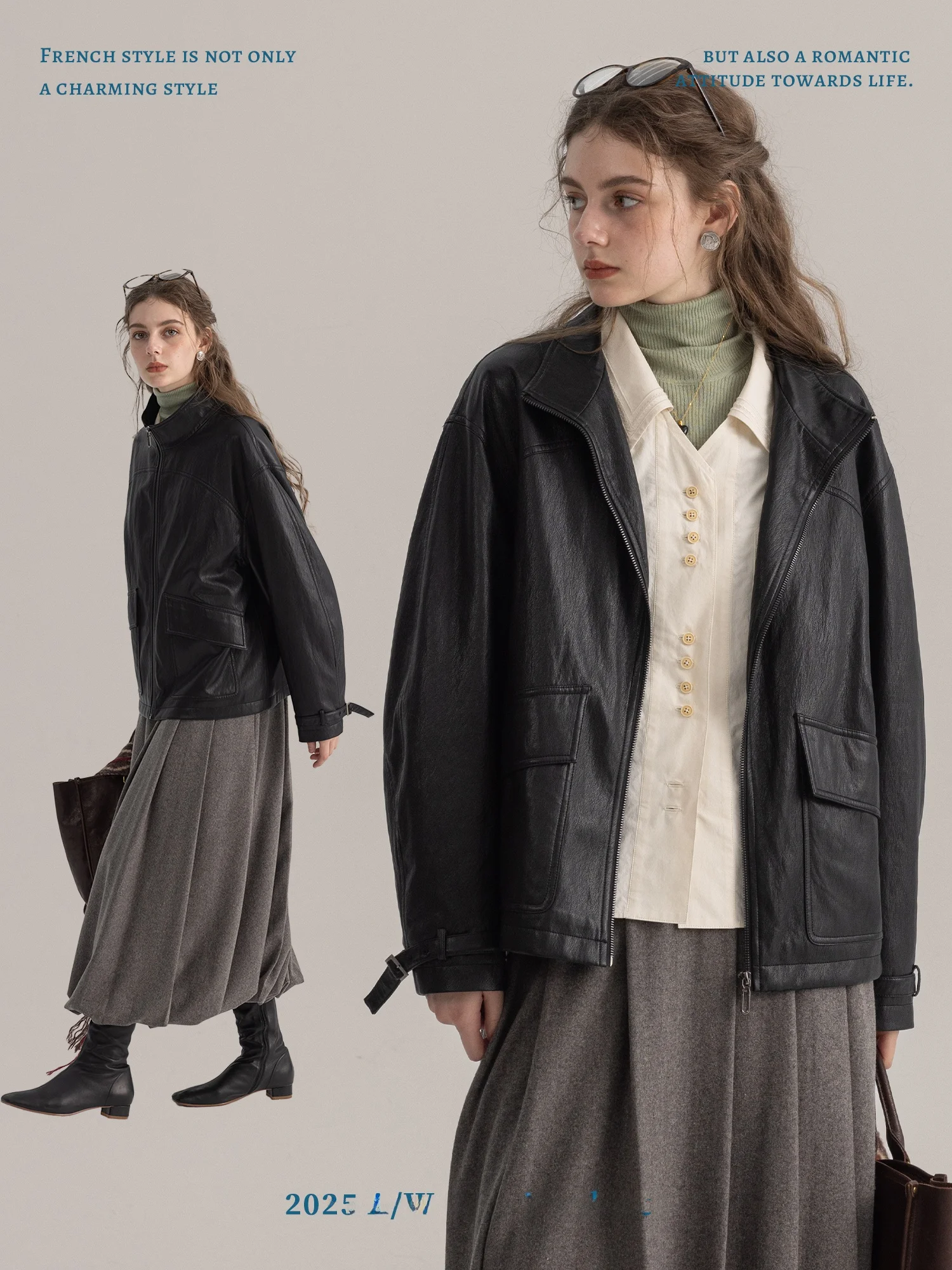 

Романтическая джентльменская повседневная одежда из искусственной кожи Jaet, свободная повседневная дизайнерская верхняя одежда с разрезом, женская модная длинная све...